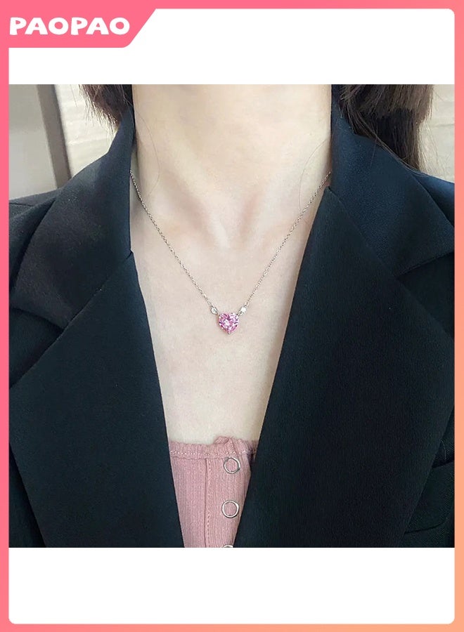 Pao pao Sparkling Heart Halo Pendant Collier Necklace With Box，Women's Necklace Adjustable Shiny Infinity Pink Heart Necklace - Image 2
